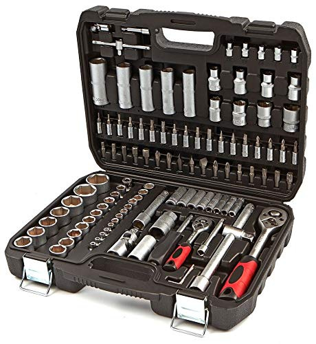 JOMAFA Estuche de herramientas 1/4 y 1/2 carracas, llaves, vasos, puntas, adaptadores 108 piezas