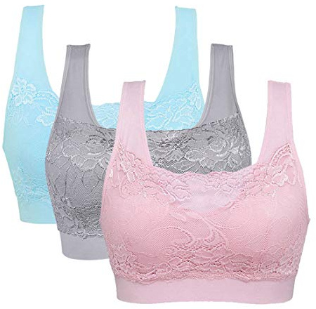 Vertvie dam stretch-bh utan byglar, push-up, yoga, sport bh, toppset för träning, stoppning, 3-pack, XL