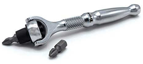 Titan 11318 Mikro-Ratschen-Bit-Treiber, 1/4-Zoll-Antrieb x 10,2 cm, 90 Zähne, Schwenkkopf, Silber