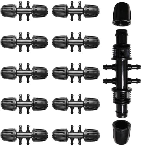HOINCO 10 Pezzi Connettore Tubo da Giardino Connettori a T con Spinato Irrigazione a Goccia Connettore Tubo a Sei Vie, Adattatore per Irrigazione per 1/2 Pollice a 1/4 di Pollice Tubo per Irrigazione