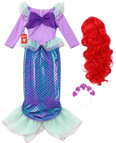 Morph Meerjungfrauen Kostüm Mädchen, Halloween Kostüm Mädchen | Metallic-Kleid mit Flossenrock, Schuppen-Look, Zum Überziehen, Perfekt für Halloween, Ideal für Rollenspiele