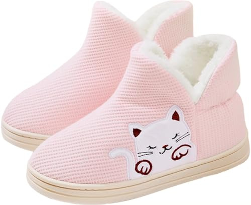 GILKUO Pantofole Stivaletto Donna Invernali Stivaletti da Casa Alte Ciabatte Stivali Calde Pelose Peluche Antiscivolo Chiuse Rosa Taglie 38 39