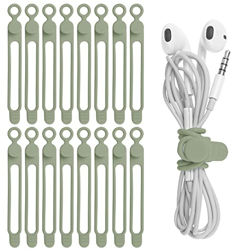Nearockle 16 Stück Silikon Kabelbinder Wiederverschließbar 10.7cm | Kabel Organizer Kabelmanagement für Handy Ladegerät, Wiederverwendbare Cable Organizer für Zuhause, Büro(Grün)