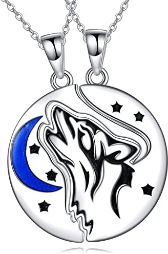 VENACOLY Paare Halskette Sterling Silber Ihn und Ihn Passende Halskette Wolf Symbol der Liebe Anhänger Paare Velentines Schmuck Geschenke für Paar Sie Ihn