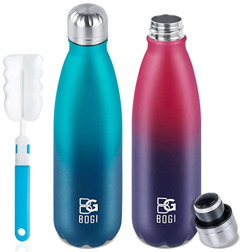 BOGI Edelstahl Trinkflasche 750ml, 2-Pack Doppelwandige Thermosflasche Auslaufsicher Trinkflasche Edelstahl Isolierflasche BPA-Frei Kinder Trinkflasche Schule Hält Heiß und Kalt für Sport Fahrrad