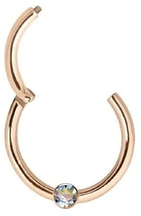 Generisch 41002-10 Rose Gold with Real Diamond Piercing Clicker Ring Nose Ring with Ball Intimate Helix Septum Conch Tragus Modern Diameter 10 mm, Rose Gold