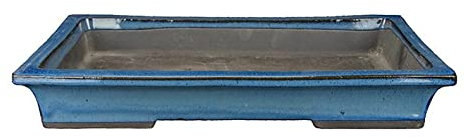 Soucoupe rectangulaire en grès émaillé bleu pour bonsaï 31x17x2,5 cm - BJ20Sc