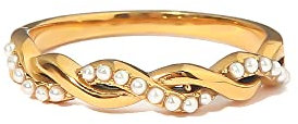 Townshine Natürlicher Perlenring, 18 Karat vergoldet, spiralförmig, geflochten, Edelstahl, Jubiläumsring für Damen und Mädchen, 8, Metall, Perle
