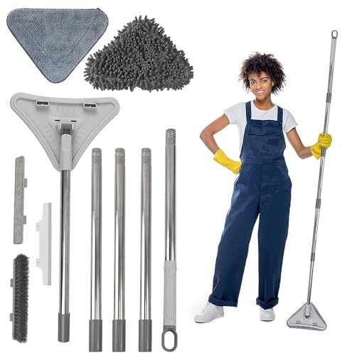Wall Cleaner with Long Handle,Telescopic Flat Mops For Washing Windows Double Side Window Cleaning Brush Multifunction Glass Wiper Household Cleaning Products
