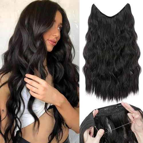 TESS Flip in Extensions 50 cm, Naturschwarz Secrets Haare Extensions Gewellt 130g mit 4 Clips Extensions mit Band Synthetik Hair haarverlängerung mit Gummiband