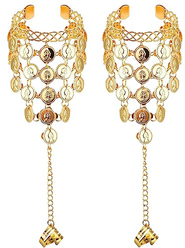 AOVNA 2 Pieces Golden Belly Dance Bracelet Golden Triangle Bracelet Bohemian Style Wrist Chain Bling Jewelry for Halloween Party Indian Dance Show