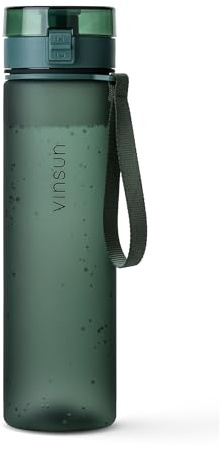 VINSUN Bouteille d'eau 1L Vert Foncé - sans BPA, Anti-Fuite, Facile à Ouvrir à une main - Gourde Sport légère pour Velo, Randonnee, Voyage, Fitness, Camping