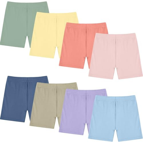 Boyiee 8 Pack Girls Toddlers Dance Shorts Bike Shorts for Dance Gymnastics Yoga Safety Active Under Dress(8-10 Years,Novel Color)