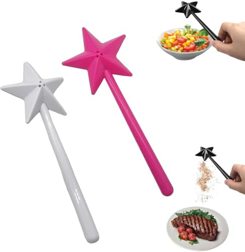 Magici saliera e pepiera, 2024 nuove bacchette magiche per sale e pepe, bastoncino magico con stelle conditrici di sale, forniture per feste in cucina di Halloween e Natale (2*E,One size)