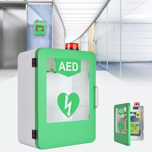 Armoire DAE, boîte d'alarme de défibrillation cardiaque en plastique murale, avec système d'alarme et commande à double interrupteur, cloison réglable, peut placer une variété de modèles de DAE