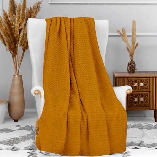 Soleil d'ocre, Couverture, Plaid Microfibre 120x160 cm COCOONING Moutarde