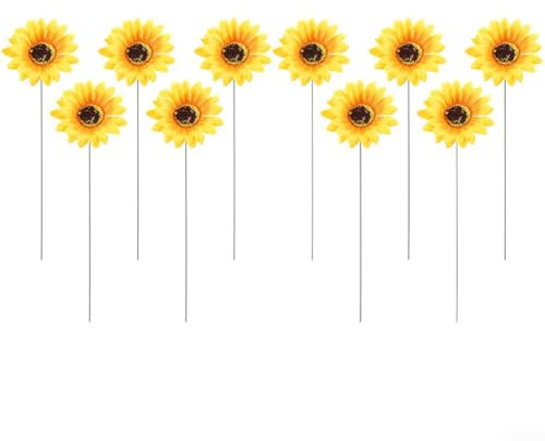 Sonnenblumen-Gartenpfähle, 10 Stück, große Sonnenblumen-Stäbe, Gartendekoration, rostfrei, gelbe Gänseblümchen, Blume, Hof, Kunst für den Außenbereich, Rasen, Landschaft