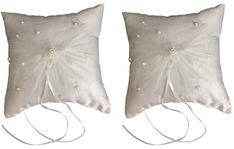 STOBAZA Wedding Ring Bearer Pillow 7.87 Inch Lace Ribbon Decoration Soft Cushion for Ceremony and Engagement