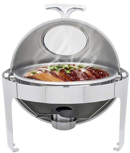 Round Chafer,6l Chafing Dish Buffet Set,stainless Roll Top,chafing Dish Round Roll Top,commercial Food For Catering Rolling Buffet Servers, for Catering with Solid Stand and Fuel Holder Buffet Servers