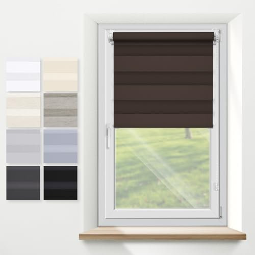 Tuki Systems® Doppelrollo Klemmfix Ohne Bohren, Tag und Nacht Duo Rollos für Fenster ohne Bohren, Sicht und Sonnenschutz, Lichtdurchlässig und Verdunkelnd, 27 Farben, Breite: 30-120cm, Höhe: 60-220cm