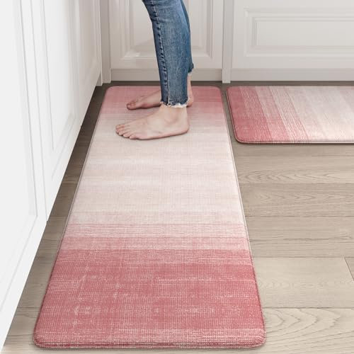 Ailsan Küchenmatten für Boden, Anti-Ermüdung, gepolsterte Küchenteppiche, 2er-Set, wasserdichte Küchen-Bodenmatte, Teppich, rosa Memory-Schaum, Küchenmatte für Wäsche, Büro, Spüle, Rosa
