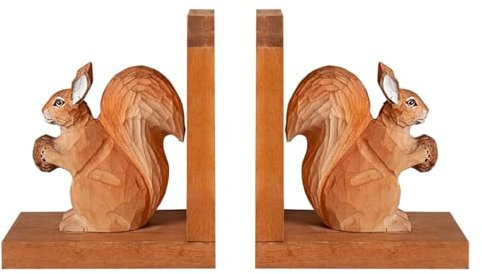 UYHBCNQD Buchstopper, Exquisite Buchstützen, hölzerne Eichhörnchen-Buchstützen, 17,8 x 15,5 x 9,9 cm, Buchstütze für Bibliotheken, Büros und Klassenzimmer