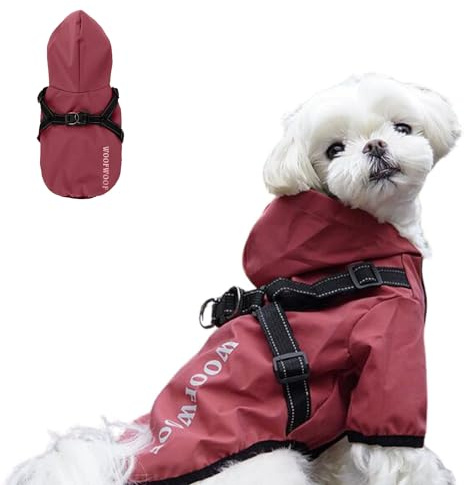 Blue Dream Island Hunde-Regenmantel mit Geschirr, Rot, L