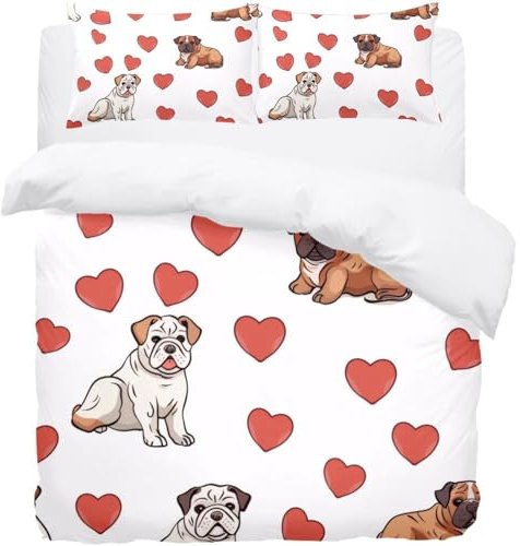 Luoweisi Set di biancheria da letto con copripiumino con stampa a cuori rossi, con chiusura a cerniera, in morbida microfibra, per adulti, donne, uomini, king size