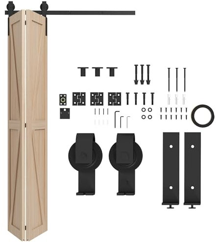 HOMCOM Kit per Porta Scorrevole Pieghevole in Acciaio al Carbonio Nero 122x0.5x4 cm con Accessori Inclusi