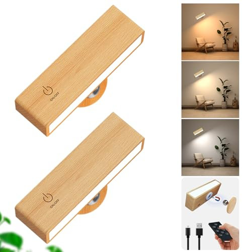 DetarZinLED Aplique Pared Interior Set de 2,Aplique Bateria Control Remoto,Rotatable Lamparas Sin Cables con 3 Temperaturas de Color Para Dormitorio,Salón,Lampara Lectura Junto a la Cama