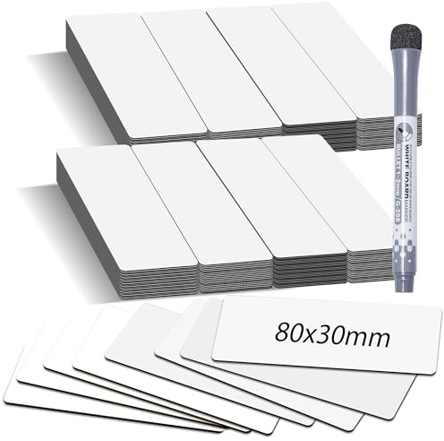 Lehrerbedarf, BIROYAL 50Stk Magnetstreifen beschreibbar inkl. 1 Marker - 8X3cm Magnete zum Beschriften - Whiteboard Zubehör Beschreibbare Magnete für Whiteboard Kühlschrank Metallschrank