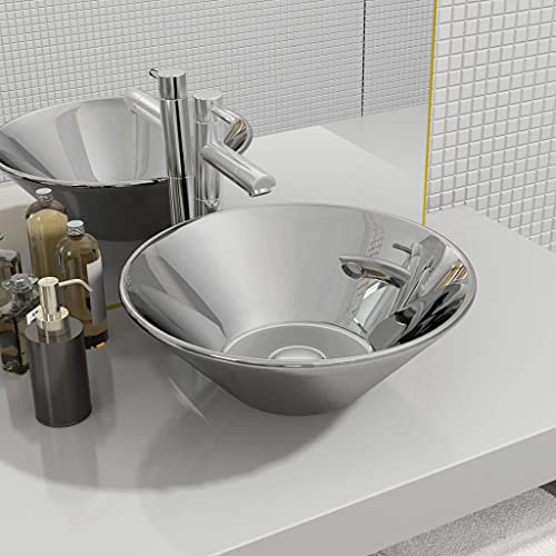 JUDYY Lavabo, Lavabo sobre Encimera, Lavabo Baño, Muebles De Baño, Mueble Lavabo, 42x14 cm cerámica Plateado