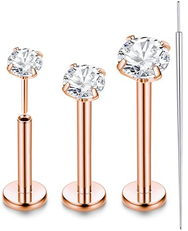 Chriscoco 3PCS 16G/18G/20G G23 Titan Tragus Piercing Labret Piercing Nasenpiercing Stecker Lippenpiercing 2/3/4MM CZ Piercing Ohr Monroe Medusa Piercing Helix Piercing Jewellery 6/8/10MM