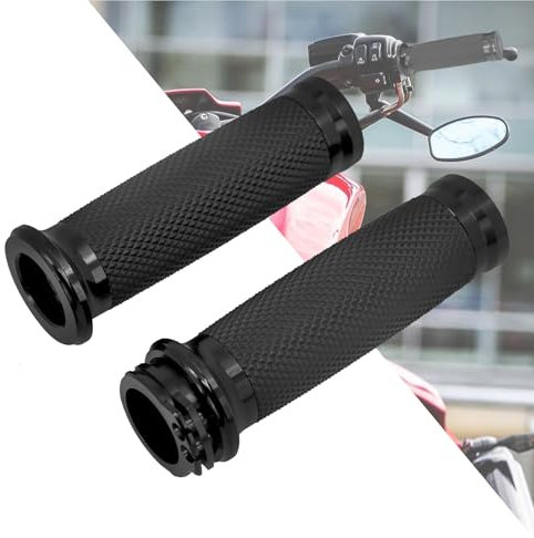 HDBUBALUS Motorcycle 1 Hand Grips Handlebar Grips Cable Throttle Fit for Harley Touring Street Glide Road King Road Glide Electra Glide Dyna Softail (#5 Black)