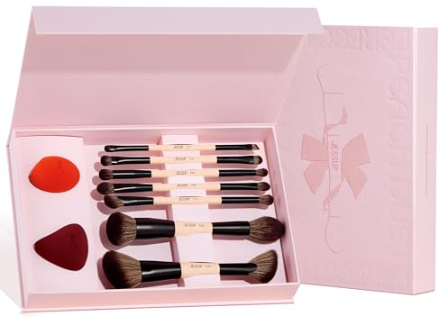 Jessup Makeup Brushes Set with Makeup Sponge, 7pcs Double Sided Makeup Brushes for Foundation Concealer Blush Eyeshadow Contour Bronzer Powder Blending Eyebrow Eyeliner with Gift Box,T506
