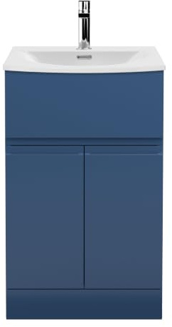Balterley Vanity Unit with Basin Floor Standing, Handleless 2 Door 1 Drawer Soft Close with Curve Sink, Bathroom Vanity Units with Basin, Bathroom Sink Storage Cabinet - 510 x 440 x 840mm (Blue)