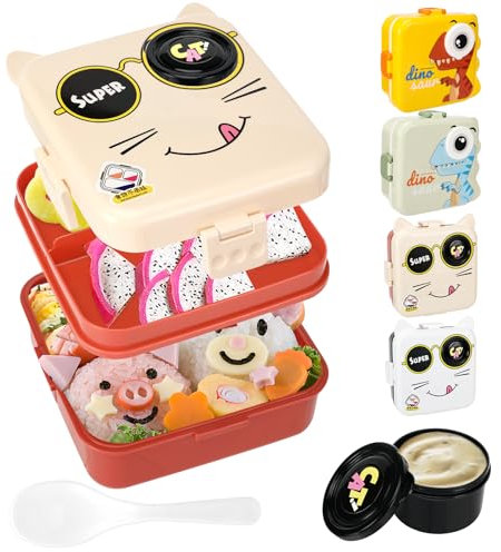 Tapvai Spristy Fiambrera Caja Bento Niños, Compartimento Tenedor, Seguro BPA, Duradero, A Prueba de Fugas, Lavavajillas