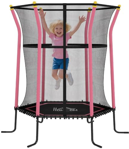 HOMCOM Trampolin Outdoor 122 x 111 cm Federfreie Kindertrampolin Rosa