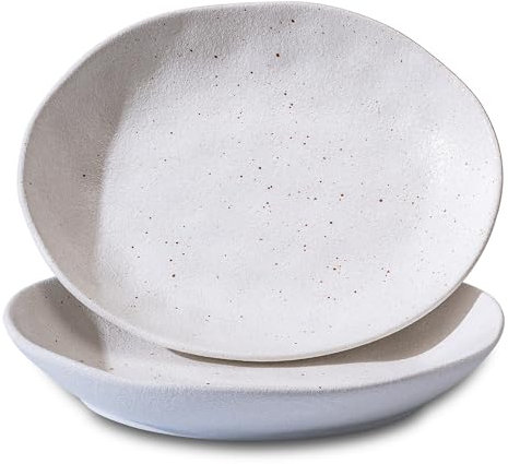 Set di 2 piatti in ceramica fatti a mano, ciotole per pasta, ciotole da portata da 25,4 cm per intrattenimento, piatti da portata, ciotole basse in porcellana bianca per insalata, zuppa, pasta e cena,