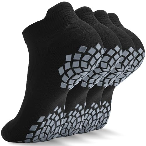 SITOISBE Pilates Grip Socks - Cushioned Slipper Non-Slip Grippy for Women Men Yoga - Barre Workout Hospital Sticky Socks, Small, Black, 2 Pairs