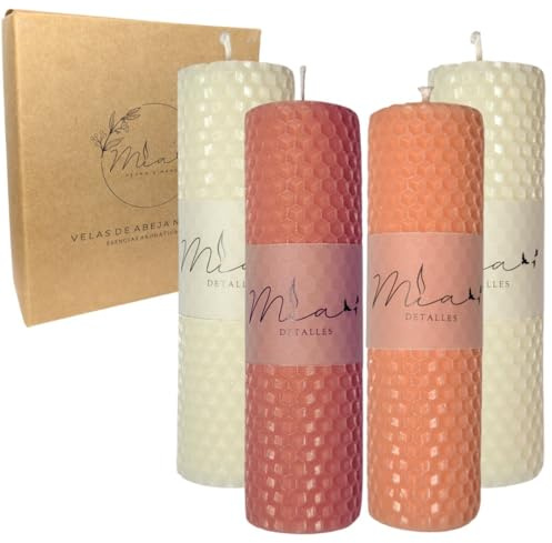 Lot de bougies parfumées artisanales 100% cire d'abeille naturelle, durée de 40 heures, bougies piliers sans fumée (11 x 4cm, Jasmin)