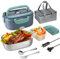 4 in 1 Scaldavivande Elettrico Portatile,Porta Pranzo in Acciaio Inox，Lunch Box Elettrico per Auto Camion e Ufficio,1.5L, Scomparti, Forchetta Cucchiaio e Borsa Per il Trasporto (verde scuro)