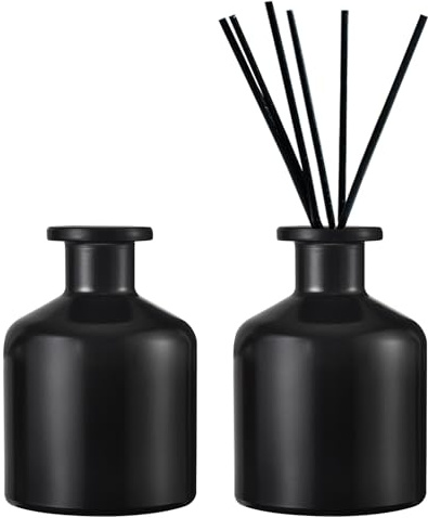 DEARBAG 2 Stück Schwarz Glasdiffusorflaschen Set, 200ml Matte Glasflaschen für Raumduft Diffusor, Leere Diffusorflasche Glas Diffusor Flaschen Behälter für Ätherische Öle Aromatherapie