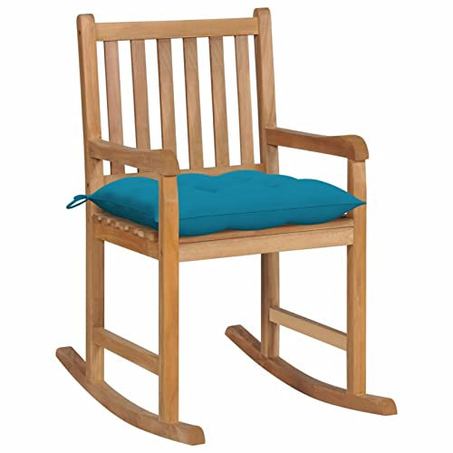 Xichuzi Silla Mecedora de Madera Maciza de Teca con cojín, Silla Balancin, Mecedora Jardin Exterior, Silla Terraza, Sillas Terraza Exterior, Azul Claro