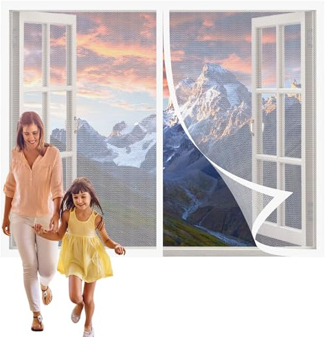 Magnet Fliegengitter Fenster Klein 194 x 130 cm Insektenschutz Atmungsaktiver Masche Fliegengitter Ohne Bohren Einfach zu Montieren für Schiebefenster Dachfenster, Weiß