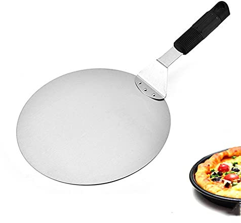 DLAZUM Pala per Pizza in Acciaio Inox, Comoda Impugnatura Antiscivolo, per cuocere pizze Fatte in casa, Torte e Biscotti, Forma Rotonda, 30 cm,Round Shape-10in