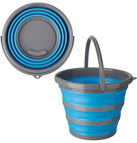 Faltbarer Silikon Eimer 10L mit 2 Verstärkungsringen & Ausgießer – Platzsparender, Putzeimer für Camping, Angeln, Haushalt, Wohnmobil & Reisen – Robuster, kompakter Wassereimer mit Aufhänge