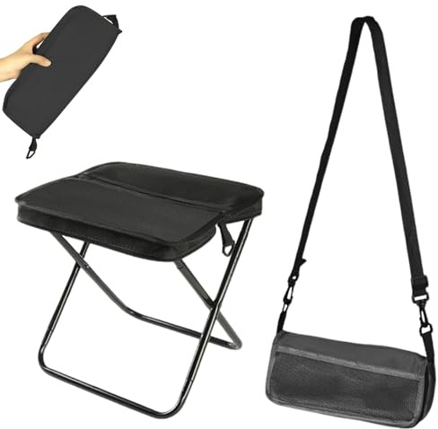 Camping Hocker Faltbar, Klapphocker Caming Klein Mit Tasche, Campinghocker Leicht Hocker Klappbar Campingstuhl Mit Fußhocker Campinghocker Gartenhocker Tragbarer Outdoor Angelhocker (Schwarz, Groß)