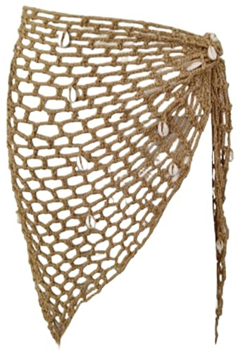 Wedhapy Sarongs pour Femmes Jupe Sexy en Crochet avec Coquillages Jupe Triangulaire en résille paréos en Crochet pour la Plage