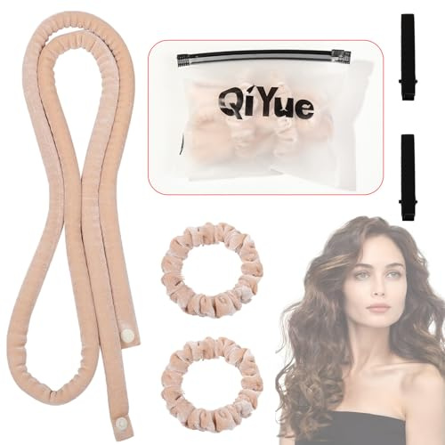 Heatless Curls Band, Hitzefreie Lockenwickler Beige, Heizloses kleines Lockenstangen Stangen Stirnband, Für Alle Haartypen Texturen,Schulterlänge Oder Längeres Haar Optimale Ergebnisse(Fleece Beige).